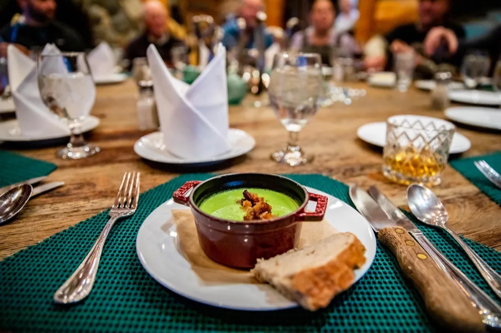 Bowl of soup prepared for a cold day on the river